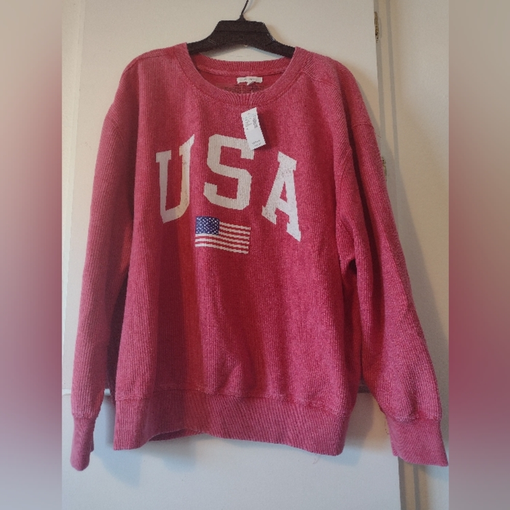 Maurices Rose Red and Cream Corduroy USA Sweatshirt